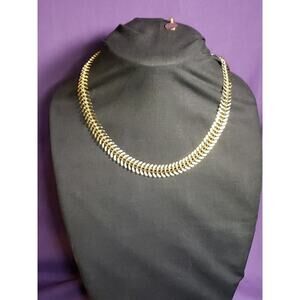 Unique Centipede Style Textured Shiny Yellow Gold Tone Chain Necklace Adjustable